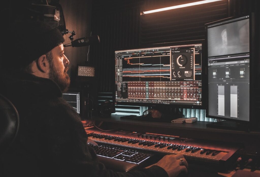 Mixing in Logic Pro — audio mixing in Logic Pro 11 on a studio console